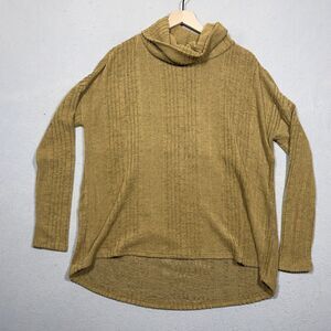 Miss Me Sweater Women L Cowl Neck Ribbed Knit Mustard Yellow Casual Cozy NWT